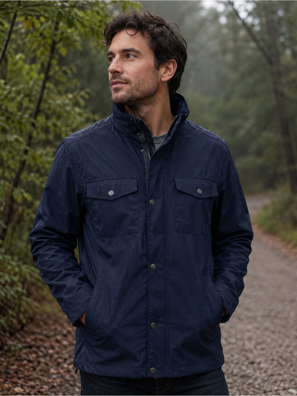 Rainforest Men’s Jacket Size Medium NWT Navy Lightweight Utility Snap Front Coat